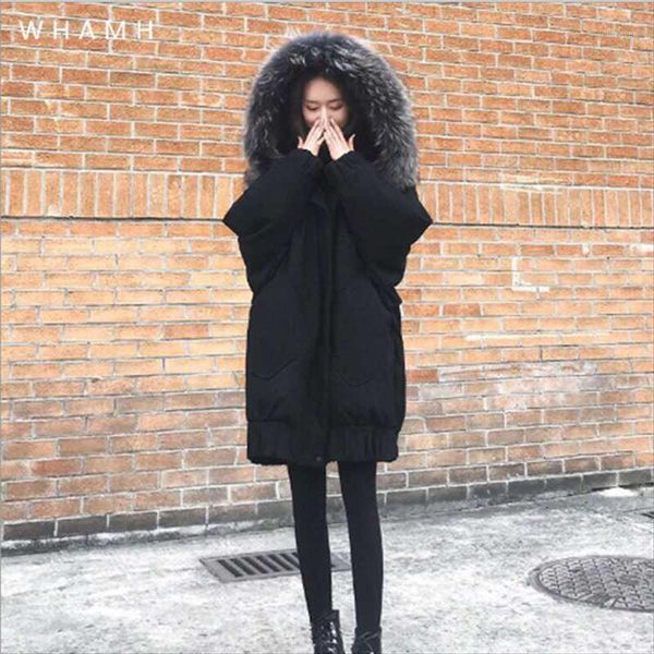 

large size women's female granules thicken winter coat student korean version net red thickened long student loose cotton jacket1, Black