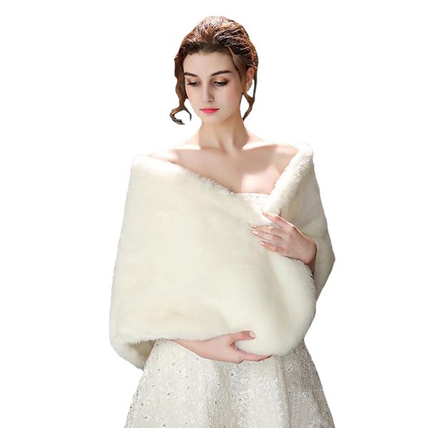 

2020 faux fox fur wraps for wedding bolero jackets evening dresses cape stoles jacket coat bride fur shrug shawl cloak winter warm, White