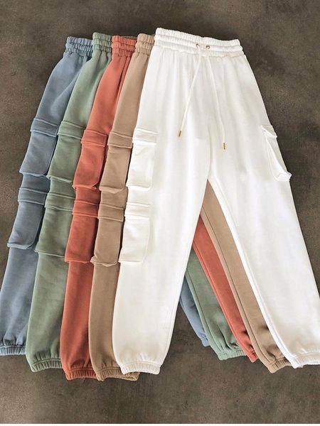 

women's pants & capris sweatpants women winter chic pocket cotton high waisted solid color casual joggers black white grey streetwear t