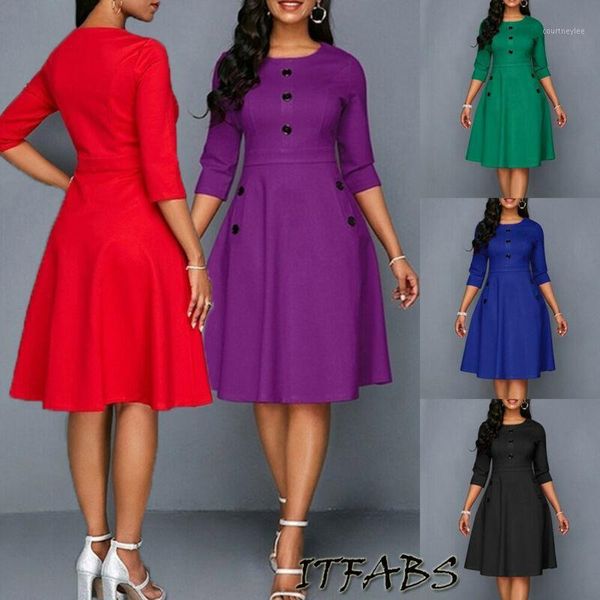 

plus size womens vintage long prom evening party swing dress ball gown tunic long sleeve solid print sundress rockabilly style1, Black;gray