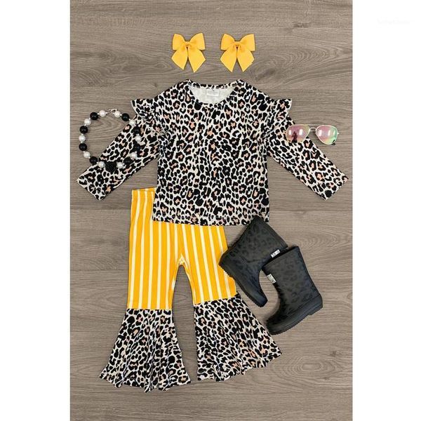 

clothing sets focusnorm fashion infant kids girls clothes 2pcs leopard print long sleeve pullover striped flare pants 1-6y1, White