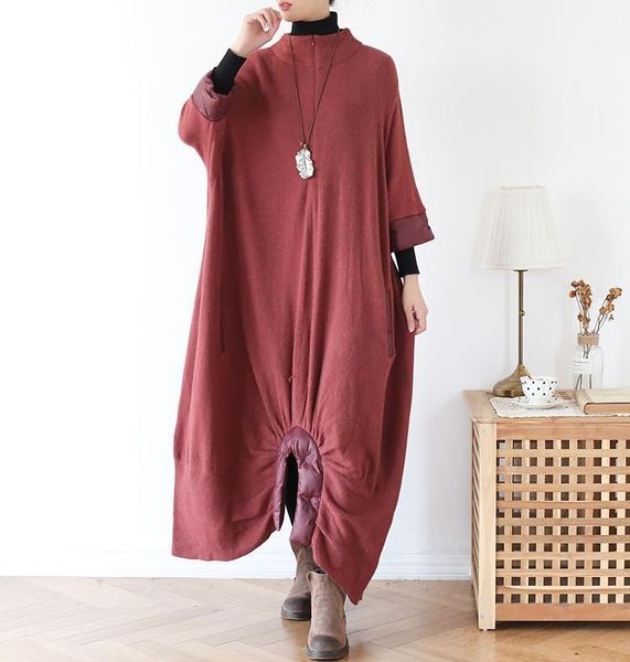 

women autumn warm sweater maxi dress winter long knitted dresses loose oversize lady plus size dresses patchwork robe vestidos1, Black;gray