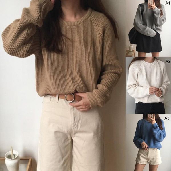 

autumn new fashion simple full sleeve women knitting sweater crew neck wild pullover and jumper loose sweater, White;black