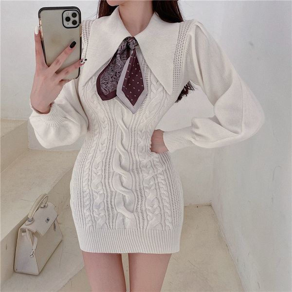 

2021 0 new retro-robed waistband elegant scarf dressed in female sweater autumn long sleeves knitted or crocheted djyq, Black;gray