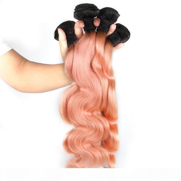 

elibess hair- 1b pink ombre body wave brazilian human hair weave 3 bundles 80g piece ombre hair extensions, Black