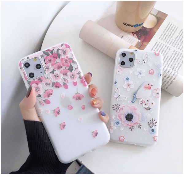 

fashion 3d relief flower phone case for iphone 11 11pro max x xr xs max 7 8 plus se2 sile wmtnqt