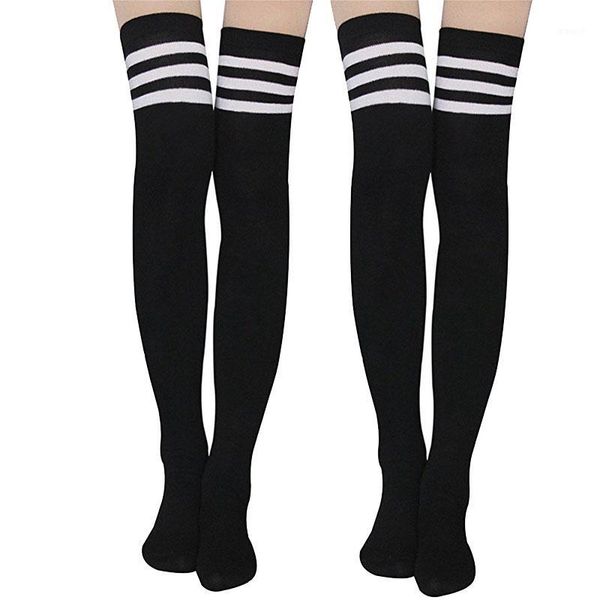 

bohowaii fashion women stockings thick striped knee socks schoolgirl cheerleader kousen1, Black;white