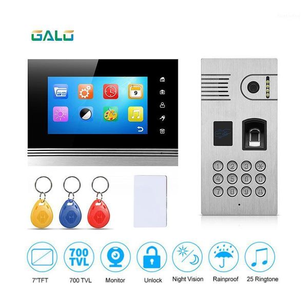 

video door phones fingerprint recognition and rfid reader 7'' color wired intercom system doorbell camera ir night vision superior