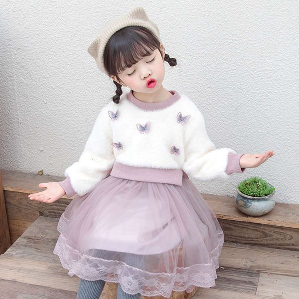 

and winter korean girls' three autumn dimensional butterfly sweater fake two piece drs children's wear3bnr, Red;yellow