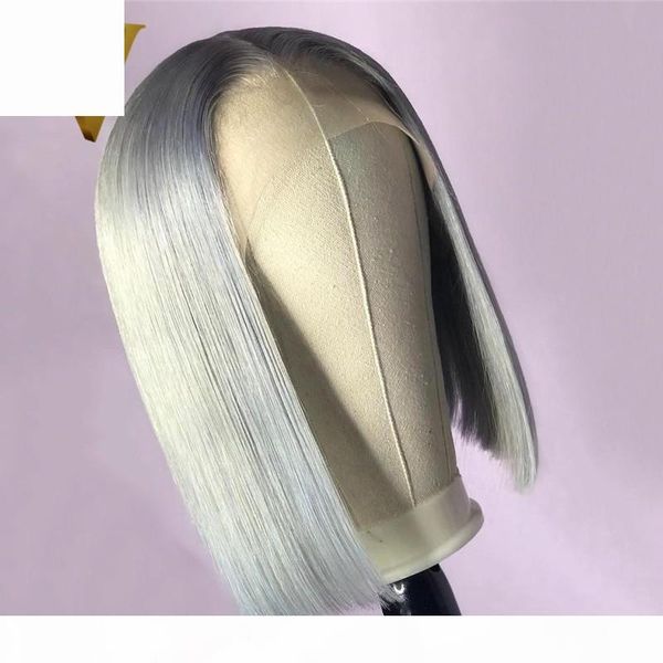 

grey colored human hair wigs for women blonde bob wig remy brazilian blue pink closure wig straight lace front pre plucked, Black;brown