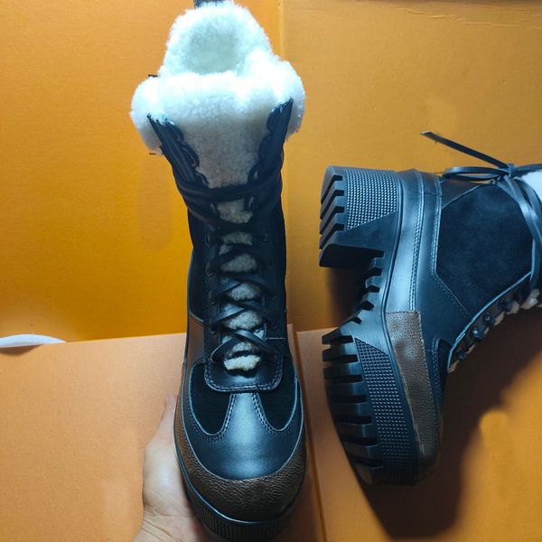 

2020 brand genuine leather women boots designer shoes woman martin desert boot laureate platform 5cm heel flamingos medal heavy duty soles, Black