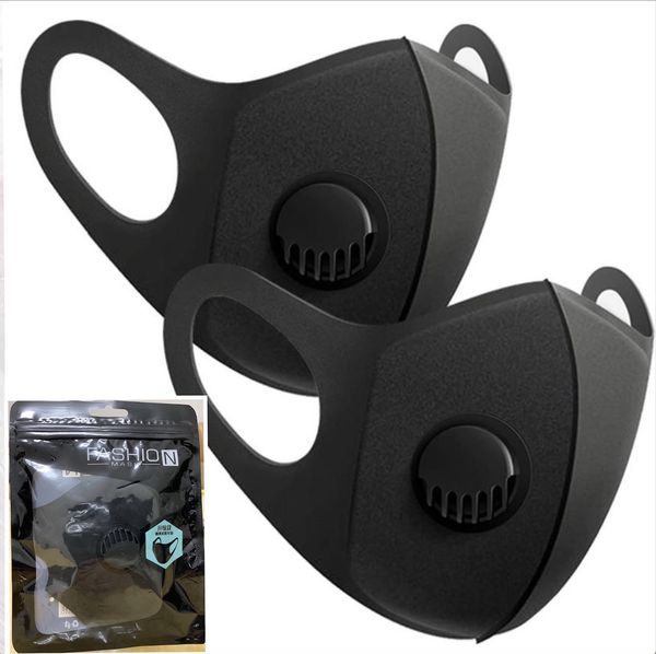 

valves filter factory air designer washable breathing reusable masks sponge black protective face mask with fashion packing