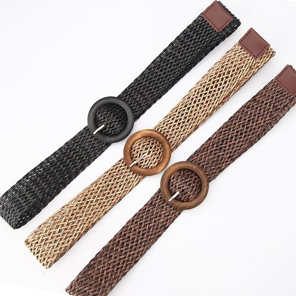 

new arrivals time-limited designers new womens ethnic woven belt mori womens all-match fashion woven belt with dress decorative belt free, Black;brown