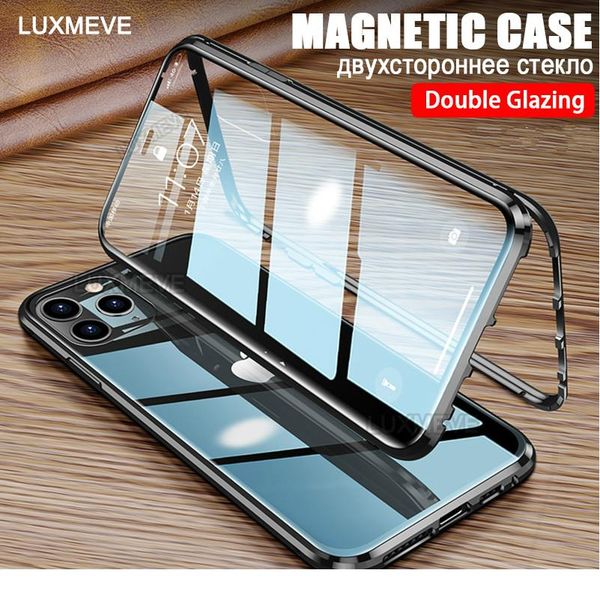 

360 magnetic adsorption metal case for iphone 12 11 pro xs max x xr double-sided glass case for ipho jllafe