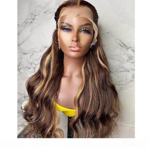 

wavy highlight brown human hair wigs for women indian remy hair lace front wigs with preplucked hairline full lace wig 360 lace frontal, Black