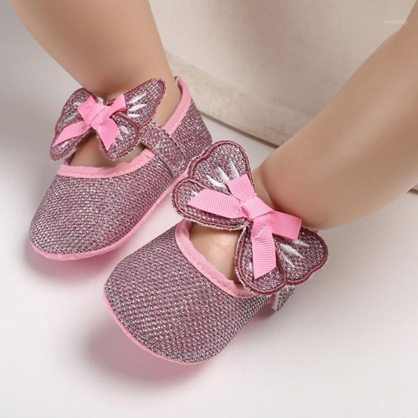 

first walkers 2021 cute baby girl dress shoes toddler infant non-slip princess butterfly bowknot bling soft sole firstwalk pink1