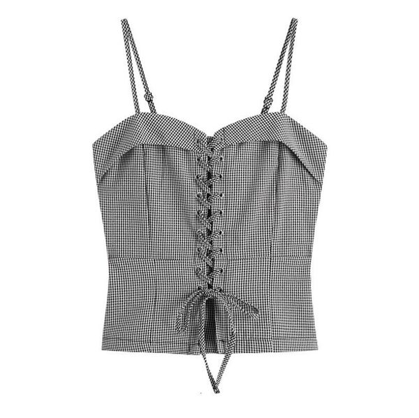 

2021 new female waist fine slingsp1654 plaid tank nj86, White