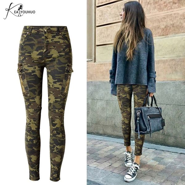 

autumn winter pants female stretch slim pencil pants camouflage army pants for womens trousers sweatpants joggers womens 201228, Black;white