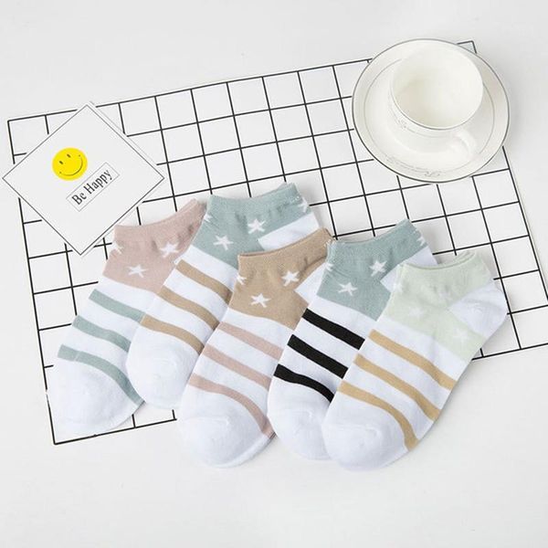 

spring summer star striped women socks pure cotton shallow mouth casual ankle korean cute breathable slippers harajuku socks1, Black;white