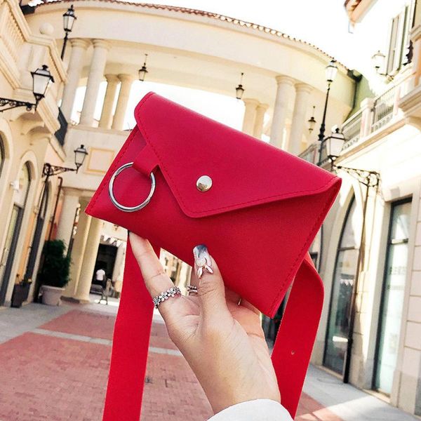 

waist packs women solid flip button simplicity crossbody bag ring phone pu leather shoulder hand holding envelope bag chest