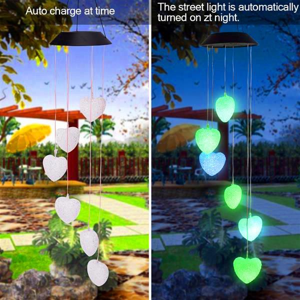 

solar intelligent light control love style wind chime corridor decoration pendant solar panel black colorful light waterproof