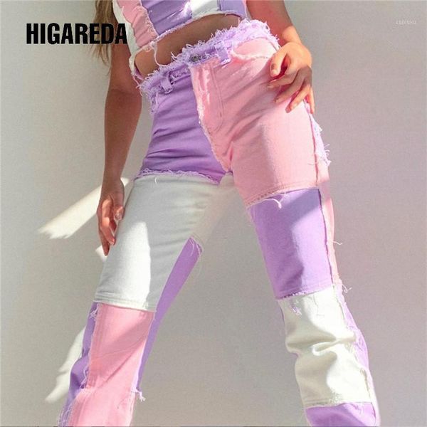 

2020 patchwork tassels high waist jeans autumn winter women fashion streetwear outfits denim pants trousers1, Blue
