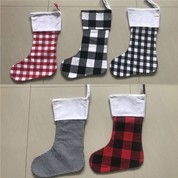 

red plaid cotton buffalo flannel black christmas decor poly sublimation blanks santa stockings dhd1726