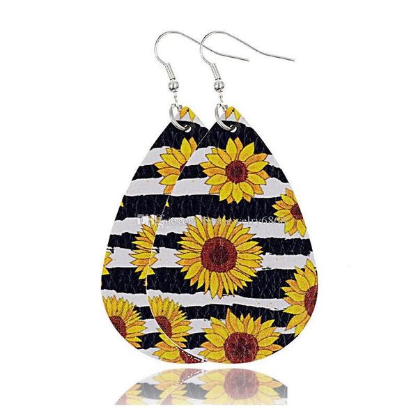 

sunflower printed faux leather teardrop earrings colorful layered flower pattern water drop earring sqcqgw queen66, Silver