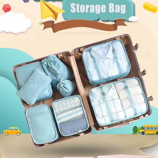 

8 pc packing cubes travel luggage suitcase organizer waterproof wash bag clothes for underwear shoes clothes1