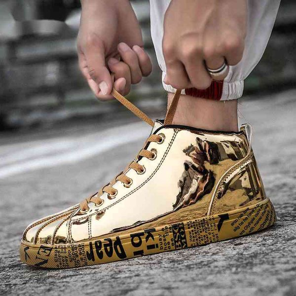 

size 46 women/men fashion graffiti sneakers shoes bling lovers gold silver platform flats lady casual zapatos para mujer b5-71, Black