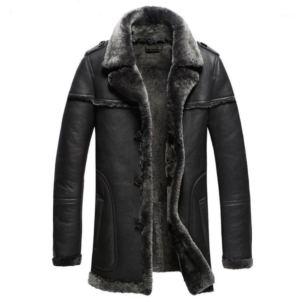 

men's the most thick fur coat commercial fashion guaranteed real sheepskin fur genuine leather suede male clothing jacket1, Black