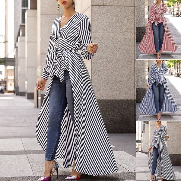 

2019 new spring autumn women blouse black strips v-neck long sleeve work shirts women office striped blouse for business, White