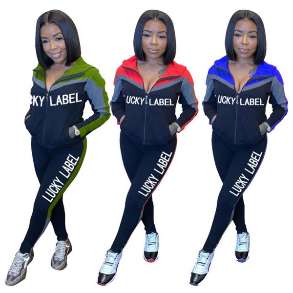 

women tracksuits two pieces set designer splicing letters printed zipper hooded jacket pants ladies new sports suit sportwear v0n9, Gray