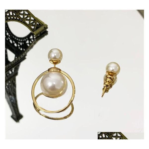 

luxury pearl asymmetric earrings brand diamond earrings stud letters rhinestone charm studs women gift for jllhzj bdesybag, Golden