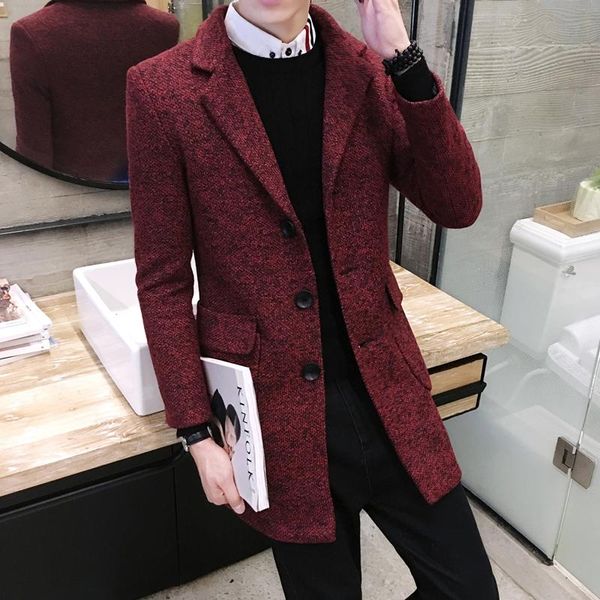 

2020 winter self-cultivation in the long trench men , coat wild it windbreaker, christmas men gifts, solid color wool coat male, Tan;black