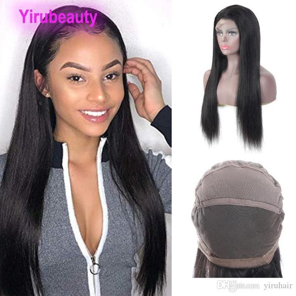 

peruvian human hair straight full lace wigs 180% density thick lace wig 100% human hair products adjustable band 10-26inch, Black;brown