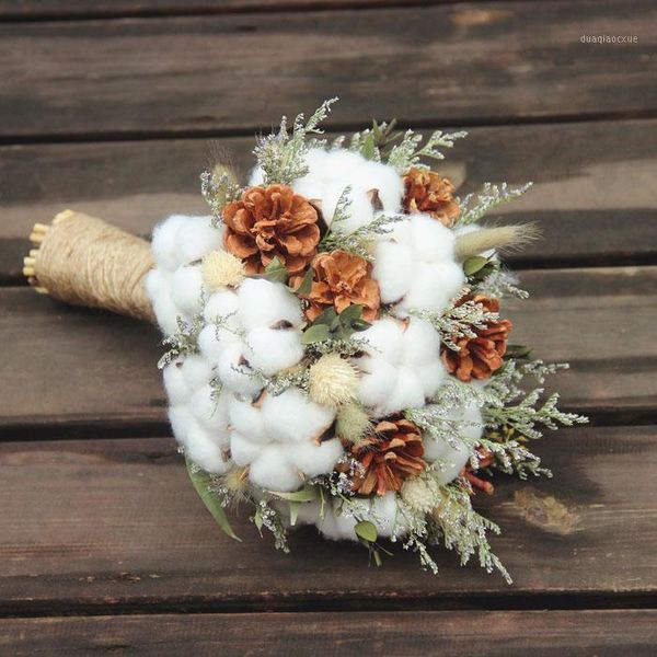 

decorative flowers & wreaths 1 bouquet designed natural dried flower wedding bridal poprops cotton pinecone flower1