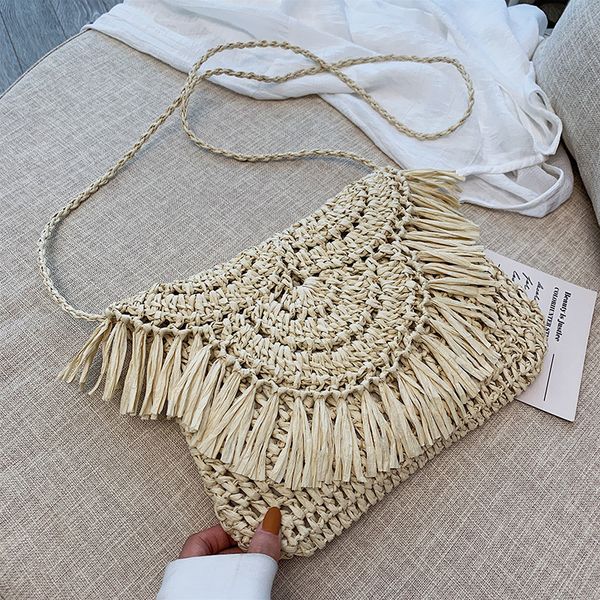

hbp non-brand new fashion tassel straw woven women's bag versatile casual flip hook flower one shoulder cross small square bag fashion