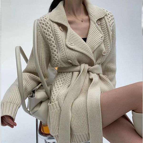 

warm winter woollen with f2427 women's wool double woolen sweater breasted completely casual sleeve, White;black