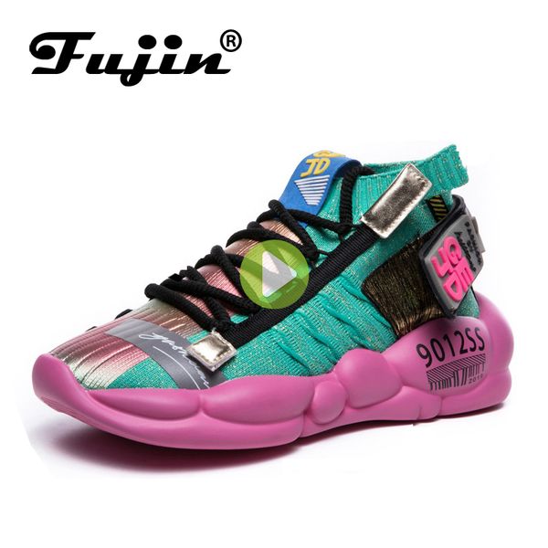 

fujin womens sneaker knitting breathable shoe chunky platform sneakers soft 2020 spring summer sock women vulcanized shoes, Black