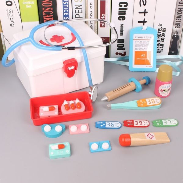 

new children pretend play doctor toys kids wooden medical simulation medicine chest set for kids interest development kits y200428