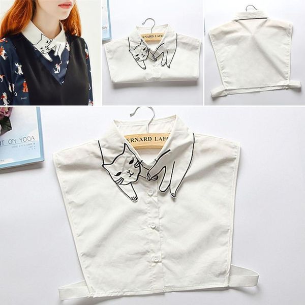 

women cute cat embroidery false collar detachable fake necklace accessories 2018 new wo jlleol, Blue;red