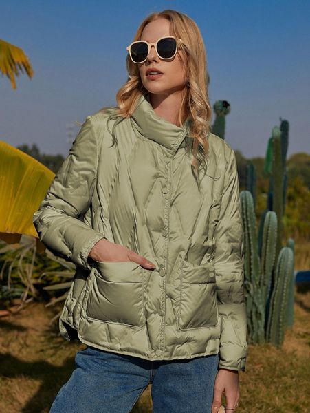 

ziai solid dual pocket button up puff coat t2pd#, Black