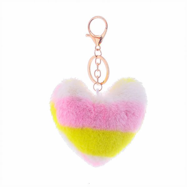

keychain 2020 faux soft rabbit pom pom heart alloy multicolor fluffy fur ball keychains for women cellphone bag purse ch, Slivery;golden