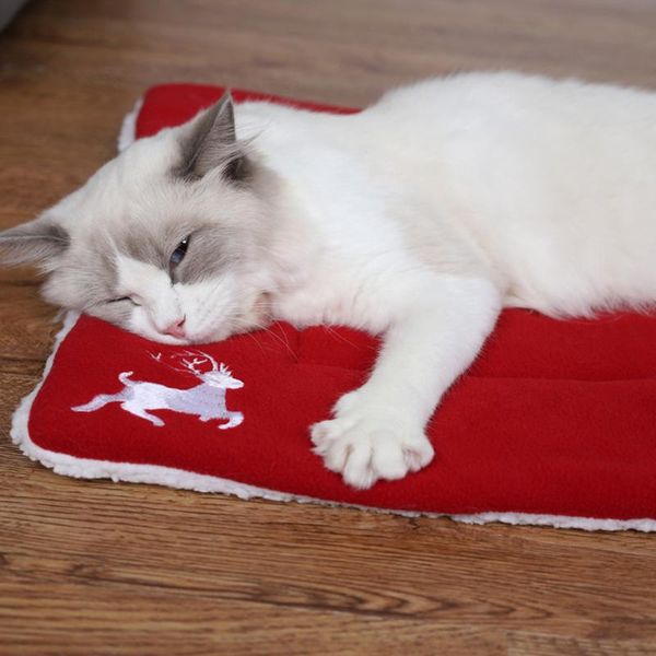 

pet dog warm soft bed blanket christmas cat sleeping mat cushion sofa winter warming puppy matress deer pattern