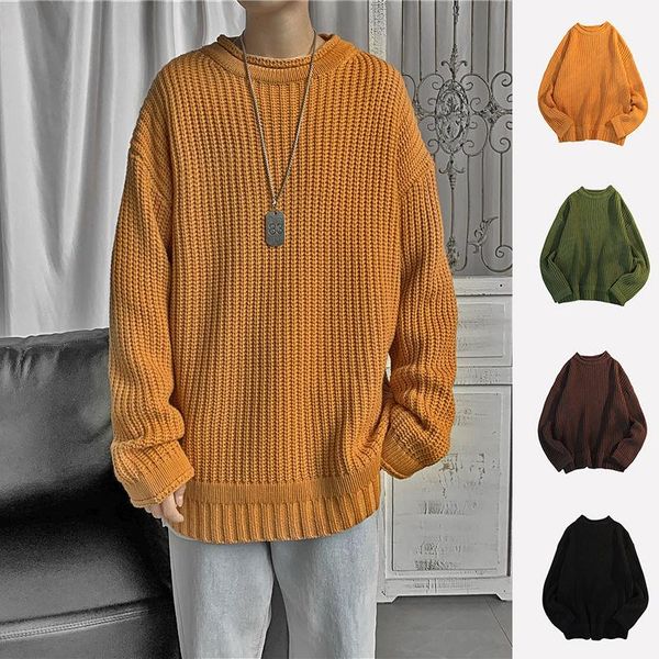 

winter sweater men's warm fashion retro casual knitted pullover men streetwear korean loose o-neck sweater mens clothes -3xl, White;black