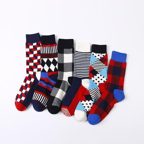 

vintage happy socks men classic geometry striped plaid funny socks women 2019 fashion colorful cotton long couple1, Black