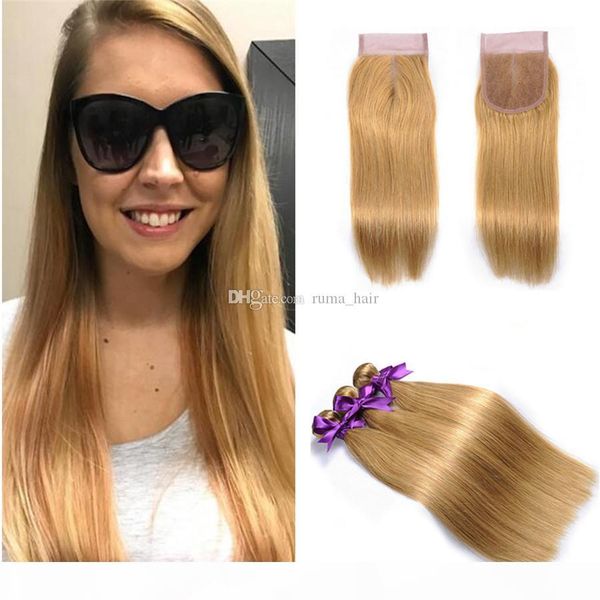 

27 color straight human hair 10-30inch malaysian virgin hair bundles with lace closure honey blonde striaght 4*4 closure with bundles, Black;brown