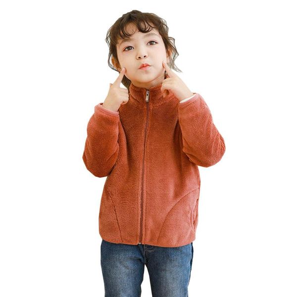 

kids clothes winter plus velvet warm jacket boys girls new solid color double sided velvet coat 3-10years child quality clothing, Black