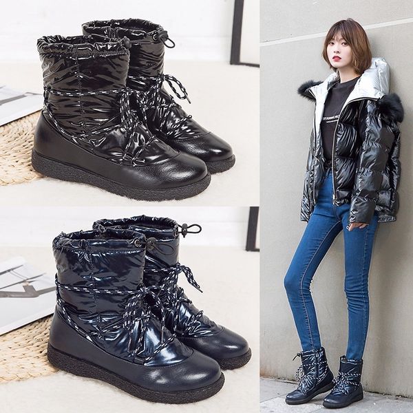

winter snow high-quality warm teddy boots dwaterproof water for women tie non-slip female mid-calf boot size large 41-43 oj2k, Black